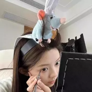 Повязка на голову Cooking Mouse King с 2 зажимами, легкая, плюшевая повязка для волос в виде мыши, противоскользящая, набитая B