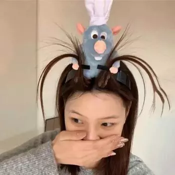 Повязка на голову Cooking Mouse King с 2 зажимами, легкая плюшевая повязка для волос с мышкой, нескользящая петля для волос с плюшевой игрушкой, аксессуары для волос для женщин и девочек, головные уборы