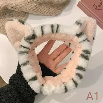Повязка на голову с кошачьими ушками для женщин, повязка на голову с узором тигра, повязка для волос для мытья волос для девочек, плюшевые эластичные повязки для волос, тюрбан, аксессуары для волос