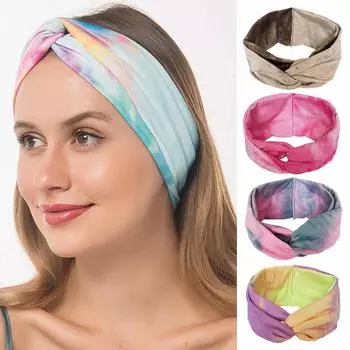 Повязка на голову Tie Dye для женщин, повязки на голову крест-накрест, повязка на голову для йоги, тюрбан, повязка на голову, винтажная повязка для волос, аксессуары для волос, повязка-бандана