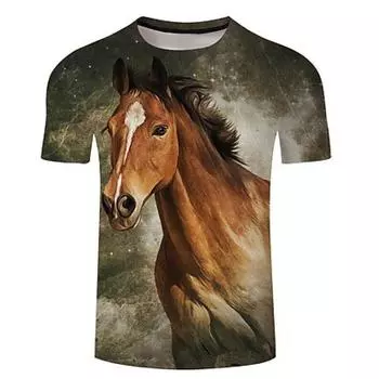 Повседневная мужская рубашка с 3D-принтом Horses | Коричневый Лето Муж. Универсальная Футболка С графическим принтом Круглый вырез Синий Розовый Темно-зеленый Белый Серый 3D Большие размеры Повседневные Короткие S