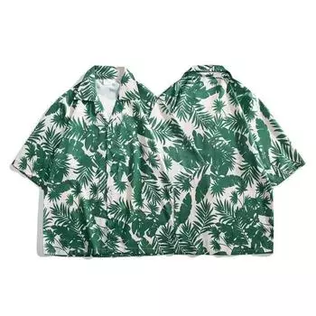 Повседневная рубашка Ice Silk для пар, летняя рубашка с короткими рукавами для пляжного отдыха для мужчин M зелёный