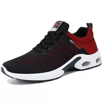 Повседневные мужские кроссовки на воздушной подушке, дышащая мужская спортивная прогулочная обувь с сеткой, удобные спортивные кроссовки, мягкие шнуровки 45 красный