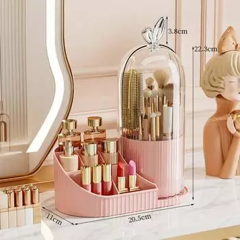 PP Makeup Brushes Storage Box Multi-compartment 360° Rotating Drawer Storage Organizer Large-capacity Dustproof