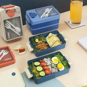 Практичный герметичный TPR ланч-бокс на 2 л с несколькими отсеками, ящик для хранения обеда Bento для дома