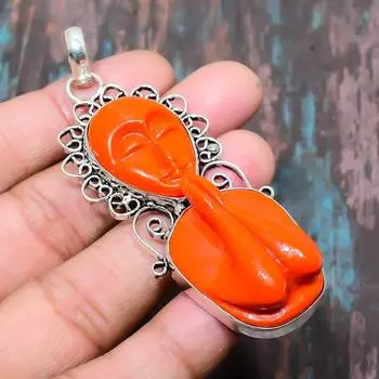 Praying Lady Gemstone Handmade Solid 925 Sterling Silver Jewelry Pendant 2.96 Inches оранжевый