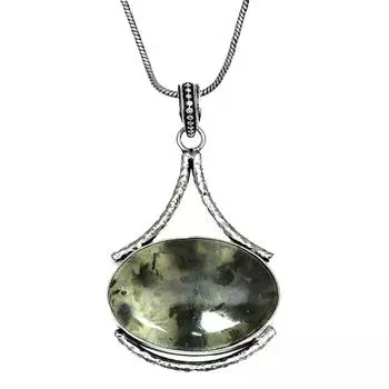 Prehnite Cabochon Handmade Women s Unisex Silver Jewelry Pendant 2.5
