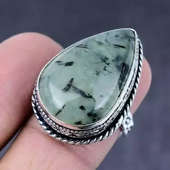 Prehnite Gemstone Handmade 925 Steling Silver Gift Jewelry Ring Size 7 b2R98