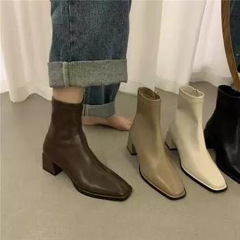 Premium high heels white Martin short boots French small ankle boots autumn and winter velvet new thin boots women s boots 35 чёрный