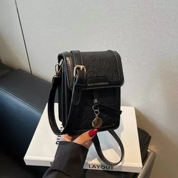 Premium sense simple and versatile shoulder mobile phone bag women s small bag spring and summer new crossbody small square bag чёрный
