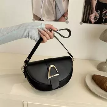Premium texture retro small bag women s 2025 new popular versatile messenger bag single shoulder underarm saddle bag чёрный