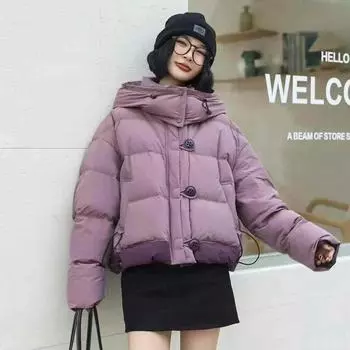 Premium white duck down hooded down jacket women s short 2024 winter thickened color matching white duck down bread jacket tide S