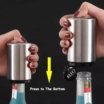 Press Bottle Opener for Beer, Cocktail, Wine, Stainless Steel, Semi-automatic Cap Opener, Press Cover Opener for Oktoberfest серебряный