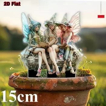 Pretty three fairies, 2D flat acrylic, decoration, suitable for garden, lawn, potted plants, outdoor, Christmas, Halloween 15cm