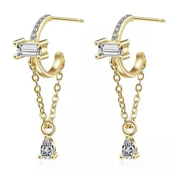 Prevent allergy 925 Sterling Silver Tassel Water Drop Shape Dangle Earrings For Women Fashion Jewelry Pendientes eh498 золотой