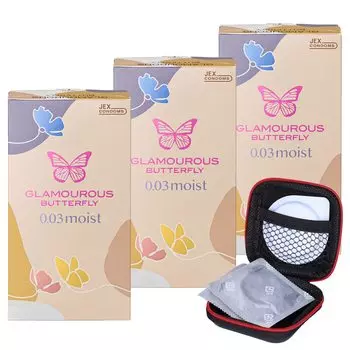 Презерватив Glamorous Butterfly Moist 8 штук увлажняющего геля и тонкости сокращают набор из 3 коробок с оригинальным футляром 0,03 [Достаточное расстояние]