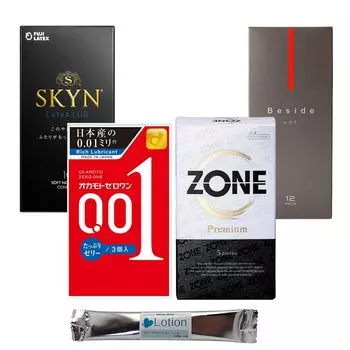 Презерватив Okamoto 001 Zero One Много смазки JEX Zone Premium SKYN Экстра смазка Рядом Горячий Набор Лосьон-стик в комплекте Набор из 4 коробок 0.01 (ЗОНА)