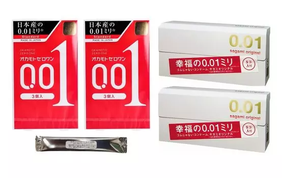Презерватив Okamoto Zero One Original Презерватив 2 типа по 2 коробки каждый набор со стик-лосьоном Контрацептив 0.01 (3 куска) 0,01 (5 кусков)