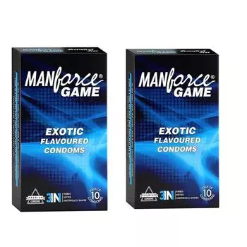 Презервативы Manforce GAME 3-в-1 с ребристым, точечным, контурным и экзотическим вкусом - 10 шт., 2 упаковки