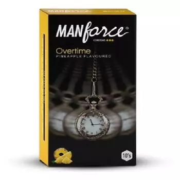 Презервативы Manforce Overtime со вкусом ананаса для мужчин | Ребристые, контурные и точечные 3-в-1 для дополнительной стимуляции