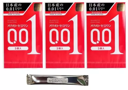 Презервативы Okamoto Okamoto Zero One 3 штуки x 3 коробки с лосьоном-стиком [Японские 0,01 мм] 0,01