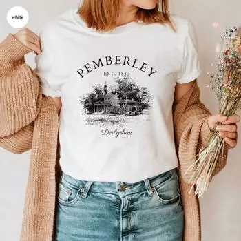 Футболка Pride and Prejudice Jane Austen Gift Pemberley Light Academic Shirt Literature Literary Books Shirt Bookish Reading S белый