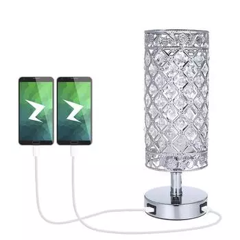 Прикроватная настольная лампа Tomshine Crystal, декоративная настольная лампа с двойным USB-портом для зарядки, современная US Plug