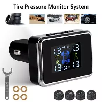 Прикуриватель Автомобильные аксессуары Автомобильные TPMS USB Цифровые TPMS Система сигнализации давления в шинах Беспроводные универсальные датчики TPMS Автоматическая охранная сигнализация Black