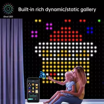 Приложение Smart Curtain String Light DIY Picture Text Led Display Smart LED RGB String Light RGB LED Bluetooth Control Curtain Lights US plug