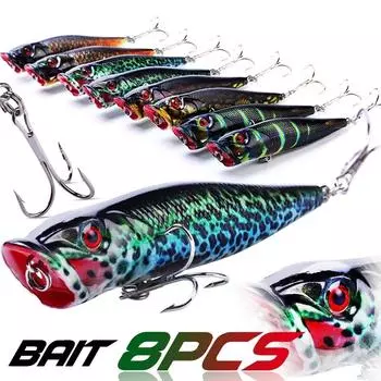 Приманки Minnow Lures Topwater Swimbaits с крючками Приманки для пресноводной и морской рыбалки Поппер-приманки Наборы из 8 шт. 8pcs