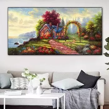 Приморский коттедж дом большой diy 5d алмазная живопись полный круглый дрель мозаичная вышивка наборы украшения стены 30x60CM