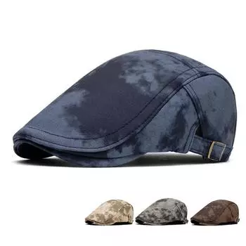 Print Beret Autumn Winter Thick Warm Forward Cap Men Big Head Circumference Newsboy Cap темно-синий