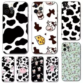 Print Cow phone case for iphone 14 2020se 6 6s 7 8 plus x 10 XR XS 11 12 13 mini pro MAX black tpu back cover iPhone 14