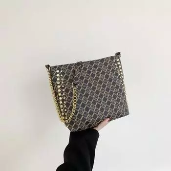 Printed Bucket Bag for Women s Spring and Summer New European and American Fashion Large-capacity One-shoulder Oblique Cross-chain Bag