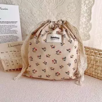 Printed Flower Mommy Bag Baby Diaper Bag Cotton Nappy String Pocket Stroller Carry Pack Travel Outdoor Diaper Storage Bag