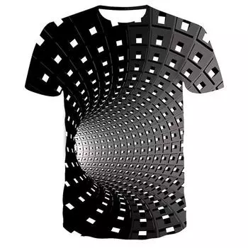 Printing 3d Men Round Neck Short Sleeve Shirt Top Blouse Summer Shirt Casual BlackWhite,L