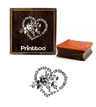 Printtoo Craft Textile Цветочный венок Сердце Дизайн Квадратный деревянный резиновый штамп-3 x 3 2 x 2 Inches коричневый