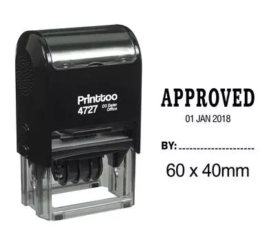 Printtoo Dater Stamp Self Inking With Approved By Text Date Rubber Stamp Office 60 mm x 40 mm.(Approx) чёрный