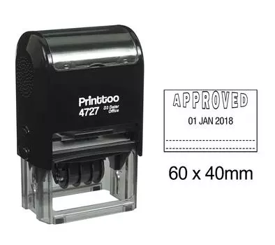 Printtoo Dater Stamp Self Inking With Approved & Text Line Office Канцелярские товары Date Rubber 60 mm x 40 mm.(Approx) чёрный