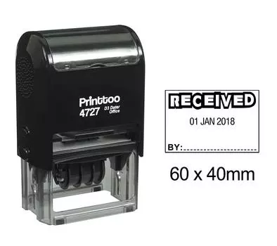 Printtoo Dater Stamp Self Inking With Received By Text Date Rubber Stamp Office 60 mm x 40 mm.(Approx) чёрный