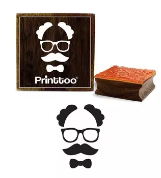 Printtoo Hipster Man Vector Design Square Wooden Rubber Stamp Diary Cards Block-2 x 2 2 x 2 Inches коричневый