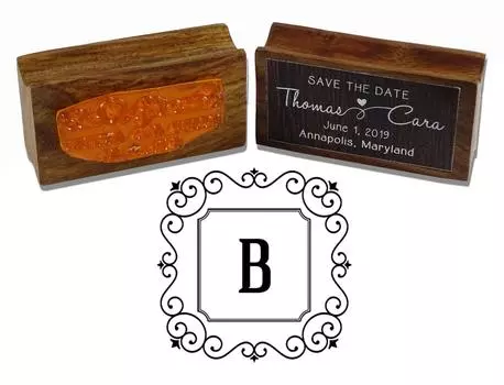 Printtoo Monogram Letter Square Swirl Border B Odd Mounted Rubber Stamp Office