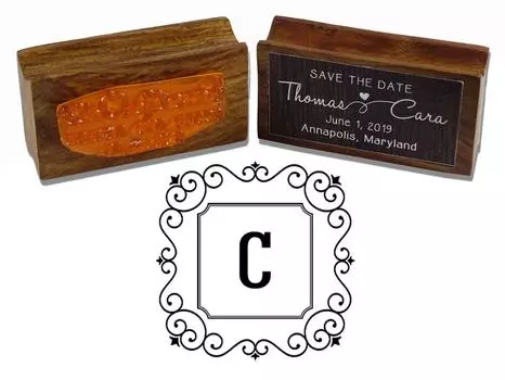 Printtoo Monogram Letter Square Swirl Border C Odd Mounted Rubber Stamp Office