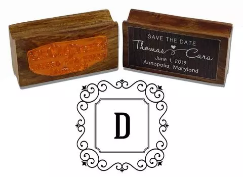 Printtoo Monogram Letter Square Swirl Border D Odd Mounted Rubber Stamp Office