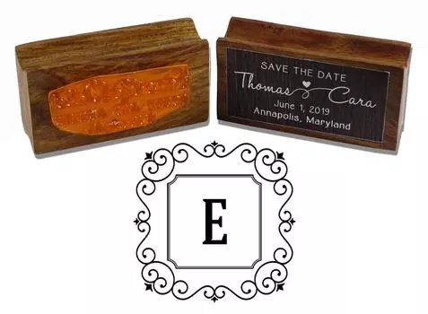 Printtoo Monogram Letter Square Swirl Border E Odd Mounted Rubber Stamp Office