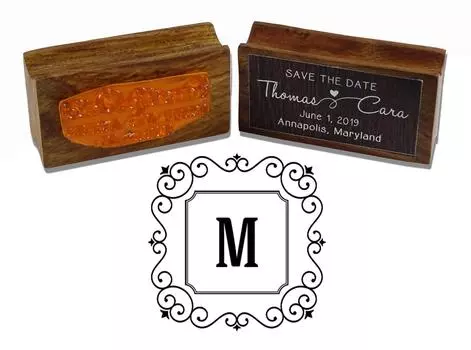 Printtoo Monogram Letter Square Swirl Border M Odd Mounted Rubber Stamp Office