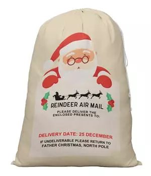 Printtoo Pack of 2 Drawstring Special Delivery Extra Large Size Christmas Sack Re-Usable Xmas Present Storage 27x20 Inch 27 x 20 Inches бежевый