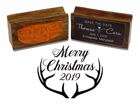 Printtoo Round Christmas Stamper Rustic Antlers Monogram Wood Mounted Rubber Stamp Gift 40 mm Diameter (Approx)