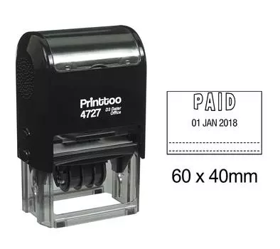 Printtoo Self Inking Dater Stamp с оплаченным текстом Date Rubber Stamp Office 60 mm x 40 mm.(Approx) чёрный