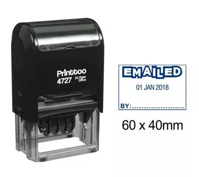 Printtoo Self Inking Dater Stamp с отправленным по электронной почте текстом Date Rubber Stamp Office 60 mm x 40 mm.(Approx) синий